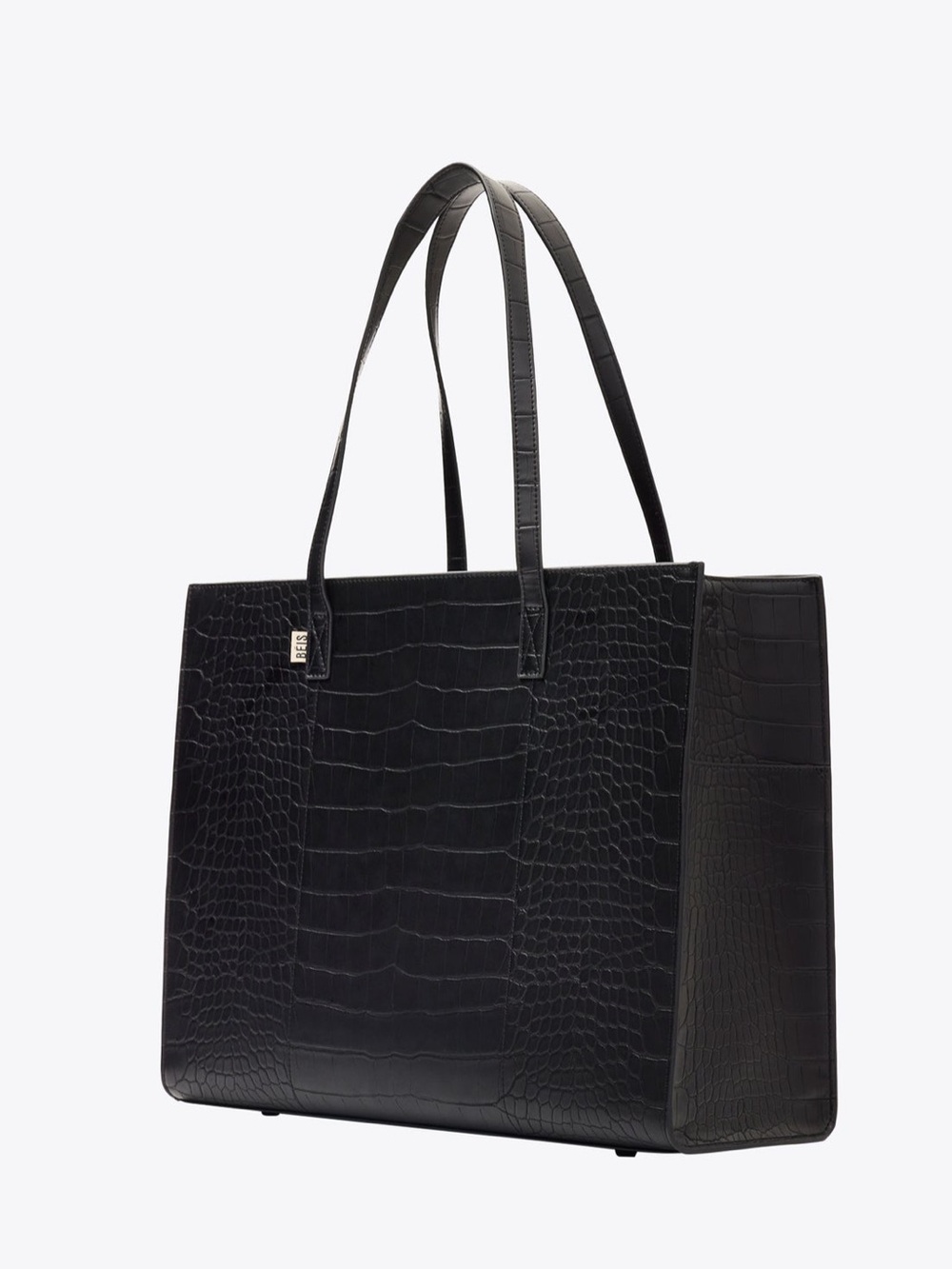 Beis The Large Work Tote in Black Croc